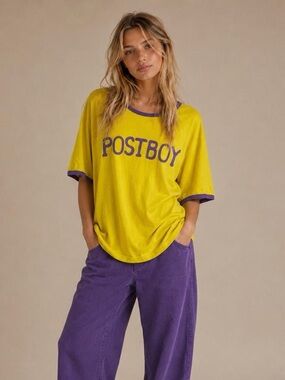 POSTBOY Yellow Ringer Tee with Purple Trim